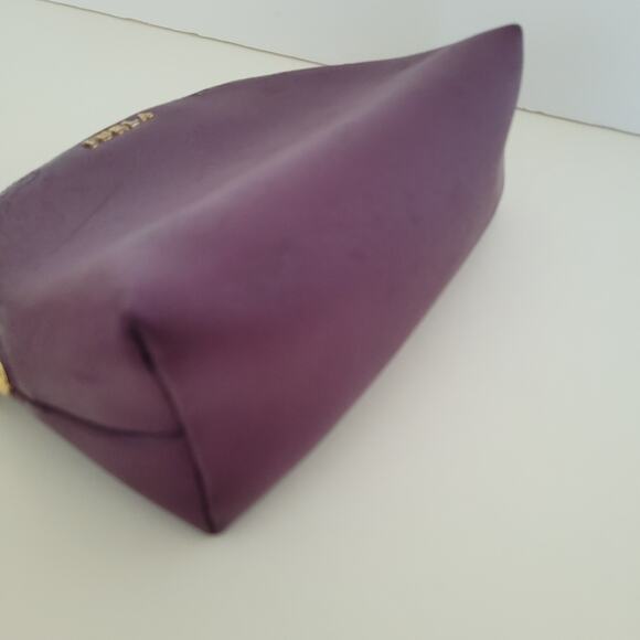 Furla Case Purple Geniue Leather Cosmetic Bags Pouch Small Zip Dome Italian Fair - Picture 5 of 10